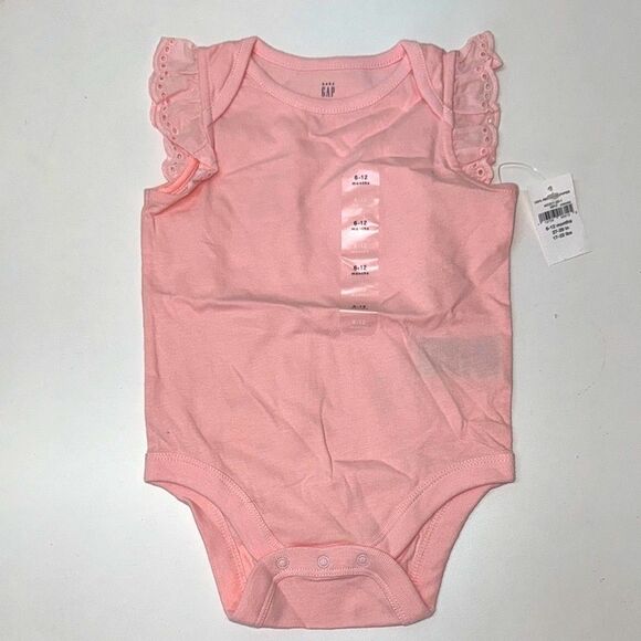 🔥GAP Pink Bodysuit with Ruffled Sleeves Sz 6-12 months - Picture 1 of 5